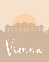 City poster of Vienna with building silhouettes at sunset