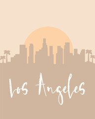 City poster of Los Angeles with building silhouettes at sunset