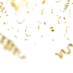 Gold serpentine and confetti isolated on background. Vector illustration.	
