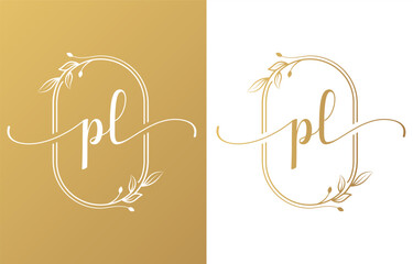 Letter PL Beauty Logo with Flourish Ornament