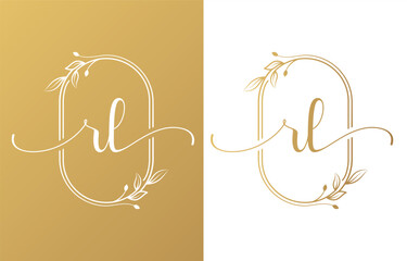 Letter R and L Beauty Logo with Flourish Ornament