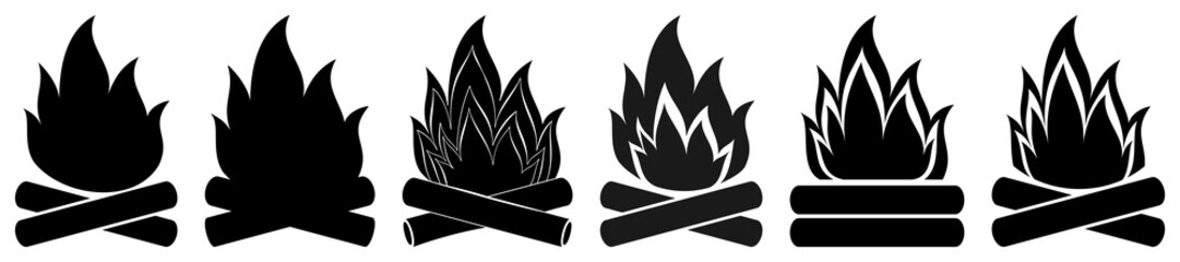 Bonfire icons silhouette set. Campfire icon.
