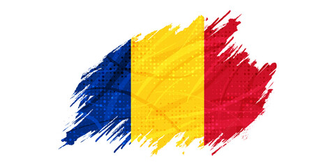 Romania Flag with Brush Stroke Style Isolated on White Background. Flag of Romania