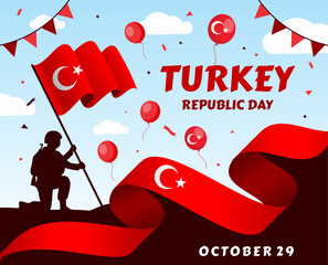 29 October Republic Day in Turkey. Translation: 29 October Republic Day Turkey and the National Day in Turkey. (Turkish: 29 Ekim Cumhuriyet Bayrami Kutlu Olsun.) Poster, Social Media, Greeting card.

 - Powered by Adobe
