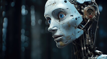Futuristic AI robot surprises and react