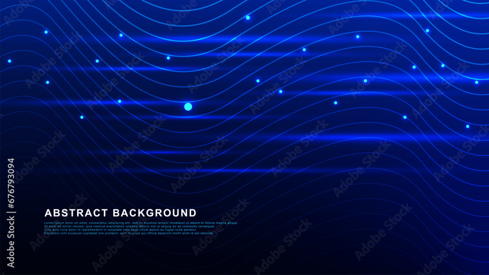 Poster abstract moving lines with glowing particles for digital lighting, internet speed connection technol