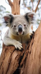 AI generated illustration of a koala perched on a branch of a tree