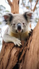 Fototapeta premium AI generated illustration of a koala perched on a branch of a tree
