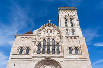 Fototapeta na wymiar upper exterior of basilica of saint mary magdelene former benedictine and cluniac monastery vezelay france