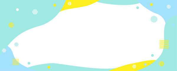 水色と黄色とエメラルドグリーン　弾ける泡のポップな図形のフレーム