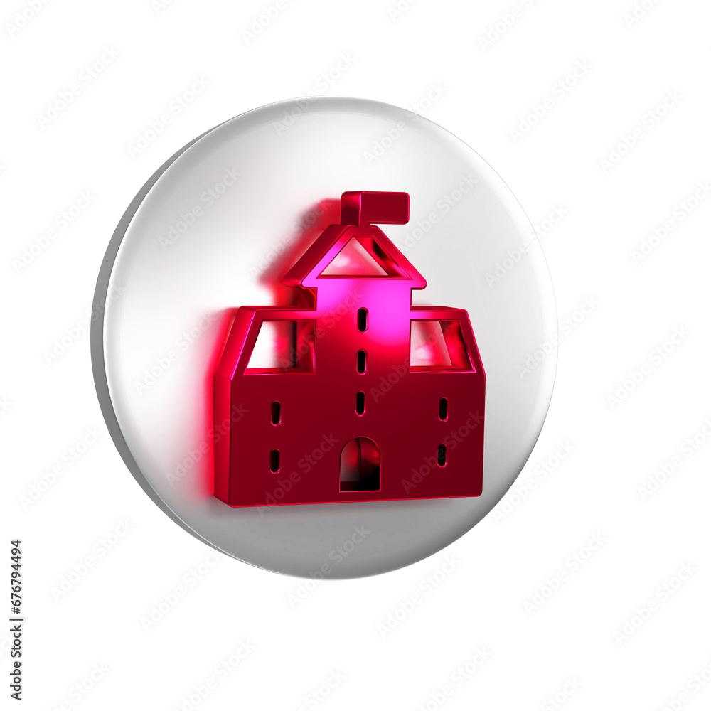 Poster red castle icon isolated on transparent background. medieval fortress with a tower. protection from 