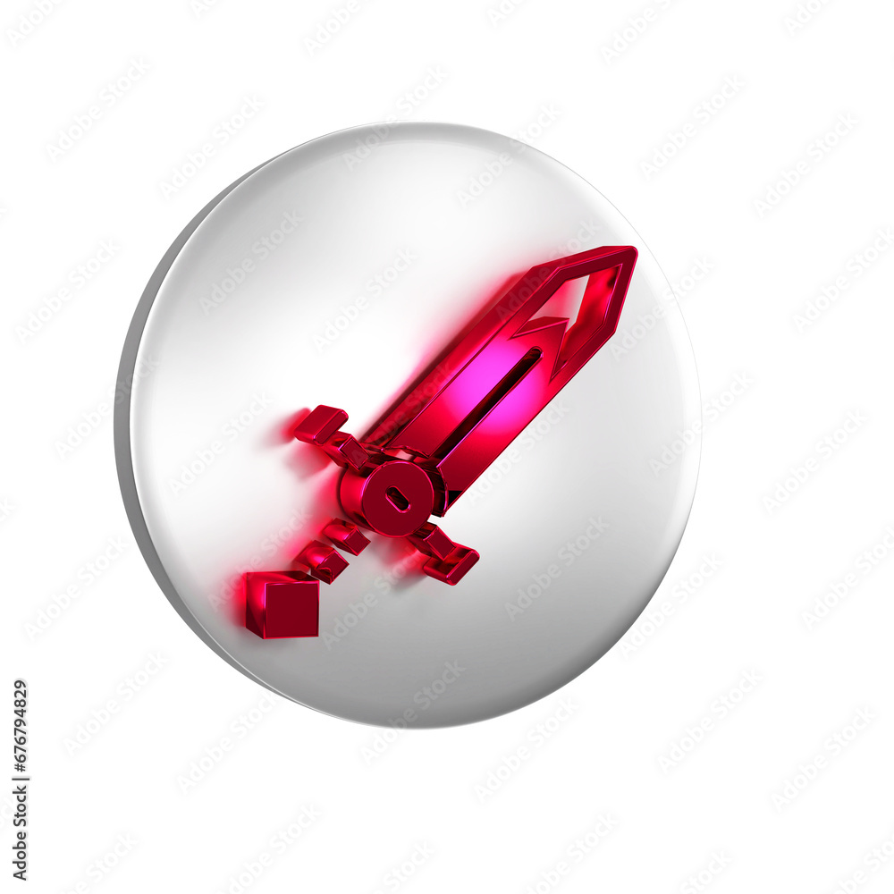 Poster red medieval sword icon isolated on transparent background. medieval weapon. silver circle button.