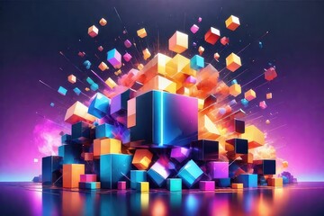 Colorful 3d cubes creative background, horizontal composition