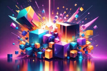 Colorful 3d cubes creative background, horizontal composition