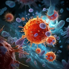 3d rendered illustration of a virus, virus in the microscope