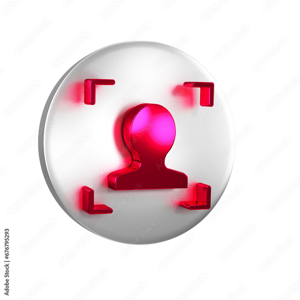 Poster red face recognition icon isolated on transparent background. face identification scanner icon. faci