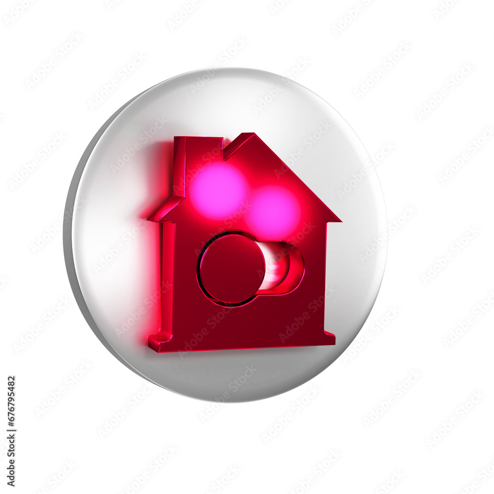 Poster red smart home icon isolated on transparent background. remote control. silver circle button.