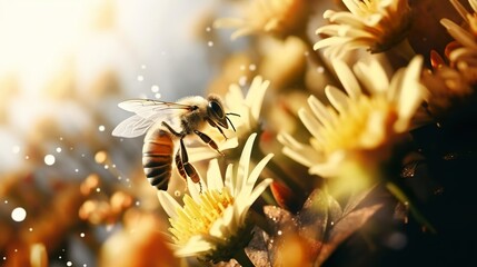 A bee in nature pollinate - obrazy, fototapety, plakaty