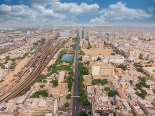 karachi pakistan 2021, aerial picture of HBL plaza and MCB plaza at II chundrigar road, business...