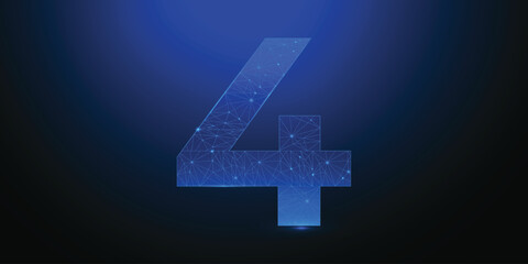 Polygonal illustration of numbers from 4. Low Poly lines and dots background.