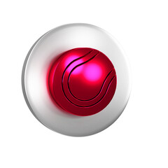 Red Tennis ball icon isolated on transparent background. Sport equipment. Silver circle button.