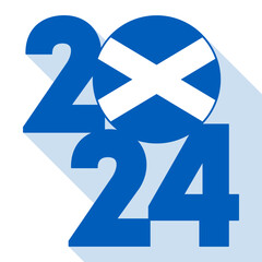 Fototapeta premium Happy New Year 2024, long shadow banner with Scotland flag inside. Vector illustration.