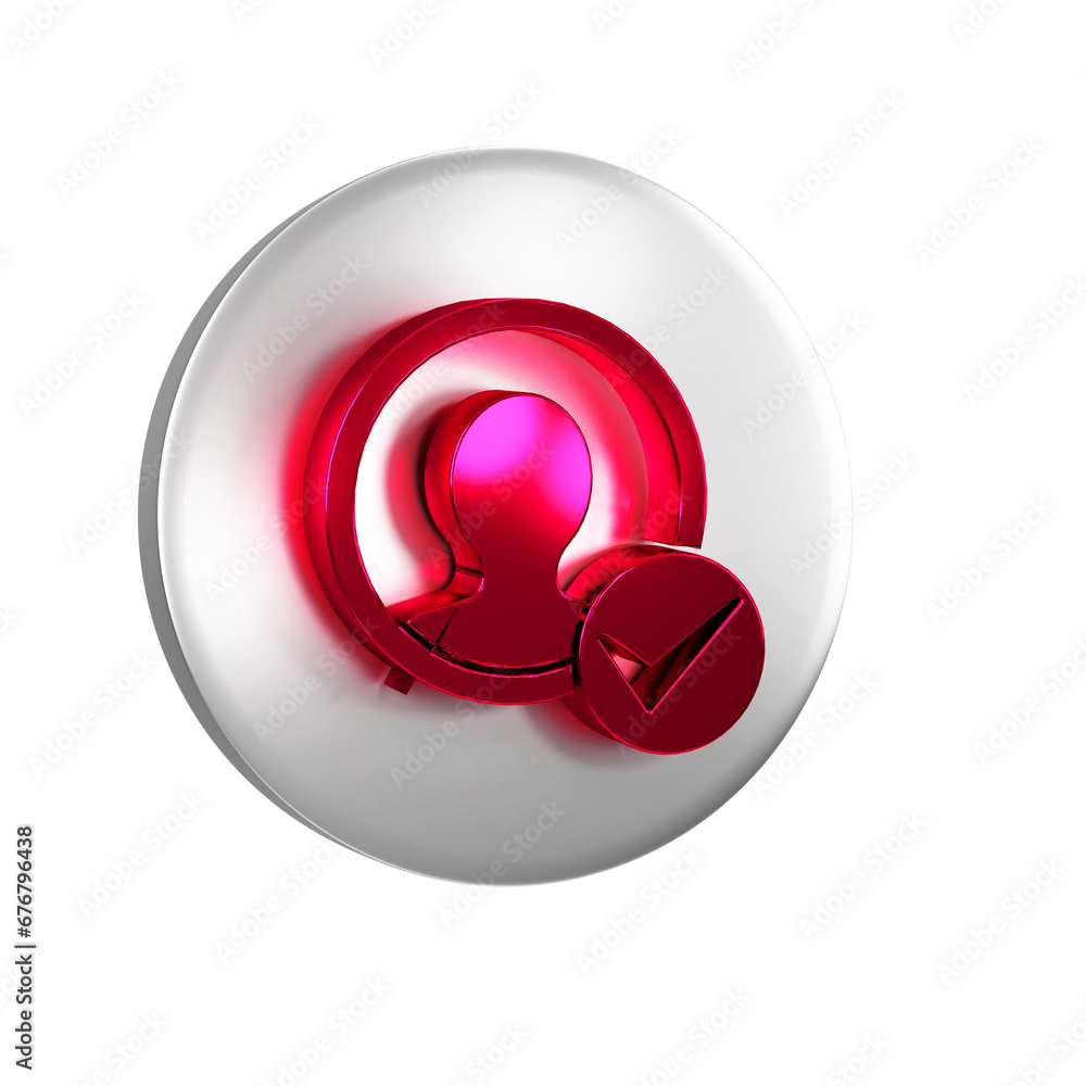 Poster red create account screen icon isolated on transparent background. silver circle button.