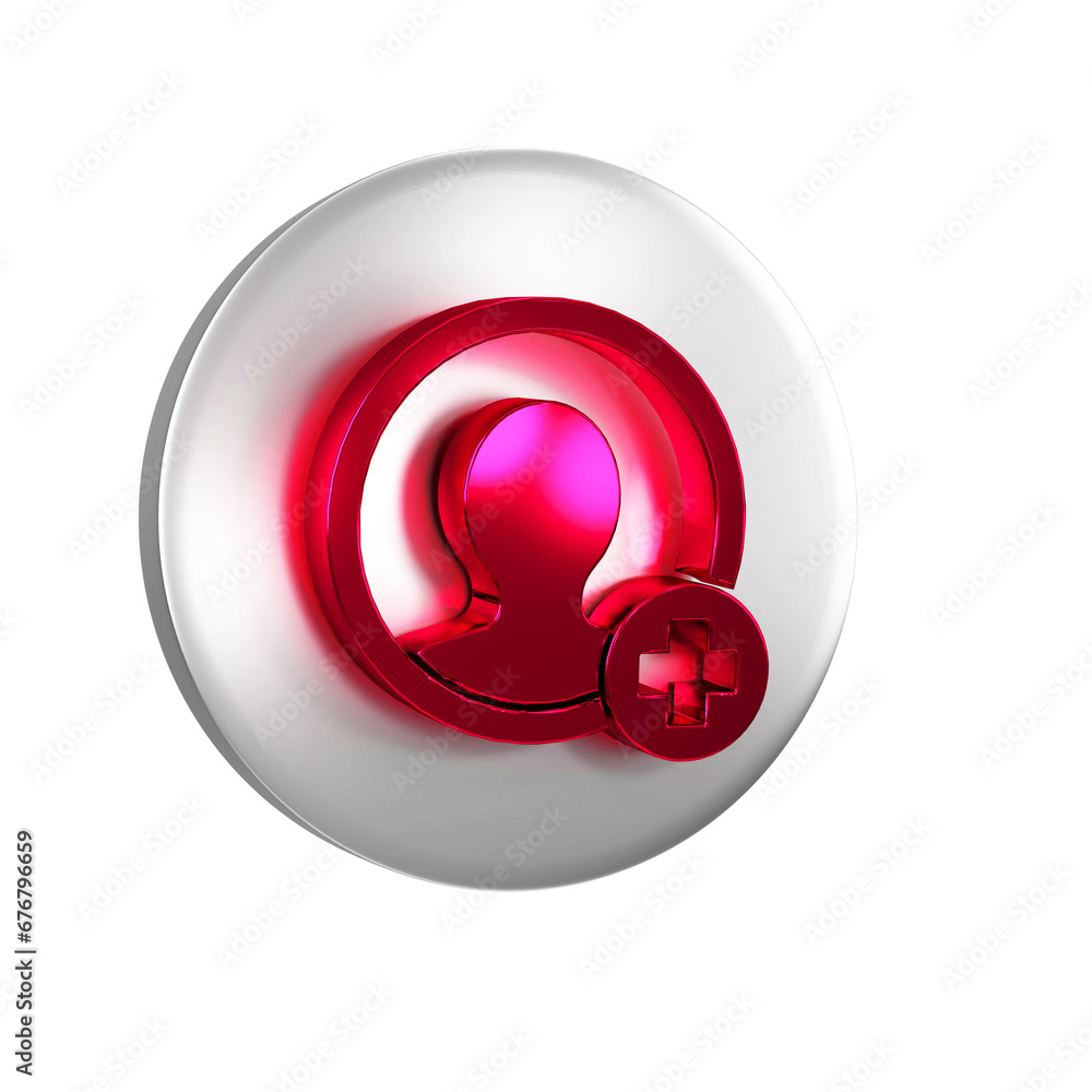 Poster red create account screen icon isolated on transparent background. silver circle button.