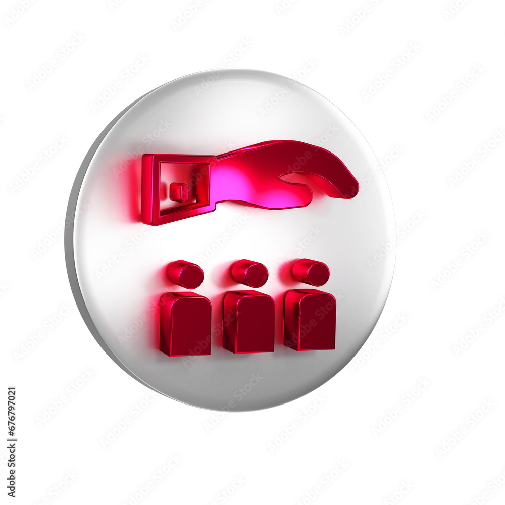 Poster red boss with employee icon isolated on transparent background. silver circle button.