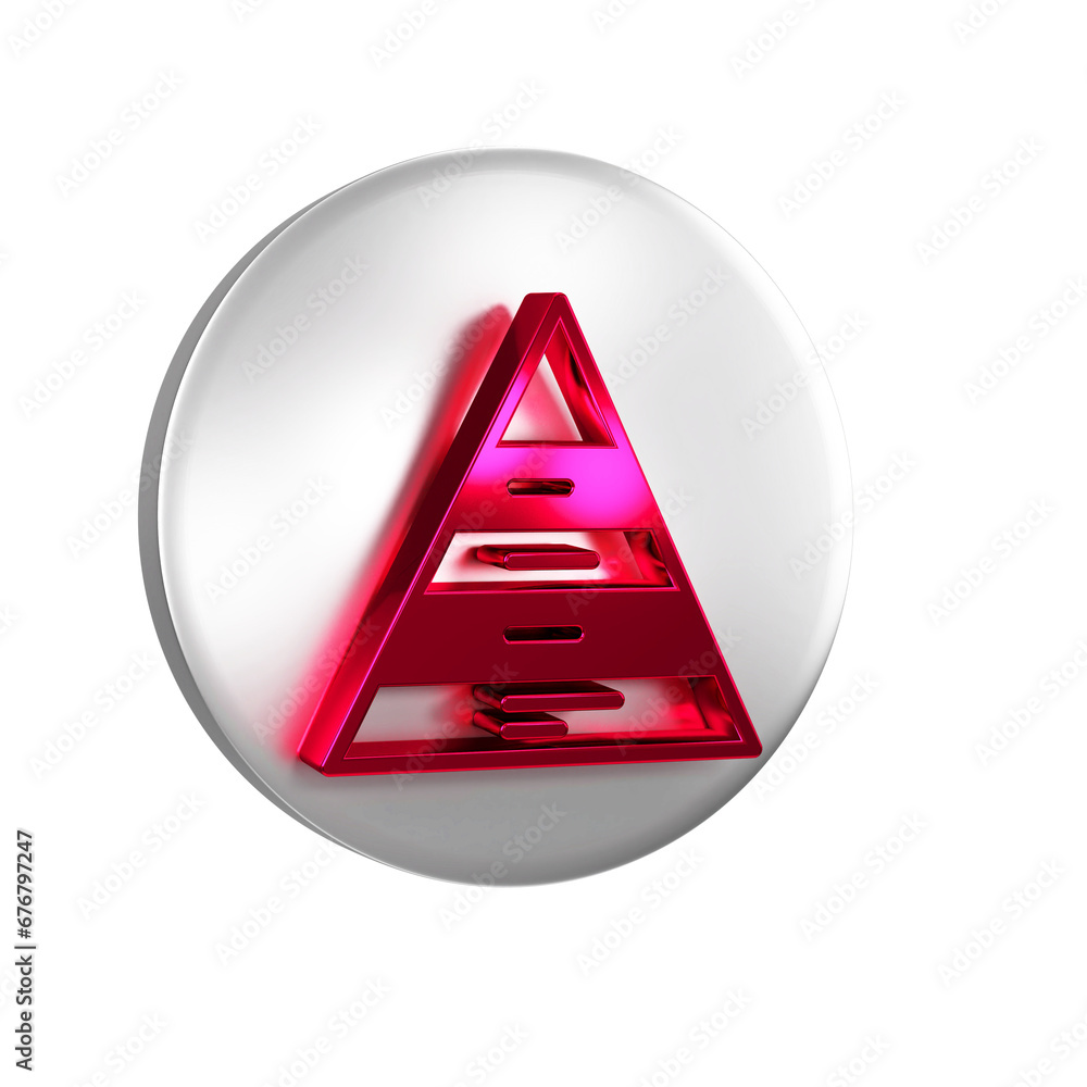 Poster red business pyramid chart infographics icon isolated on transparent background. pyramidal stages gr