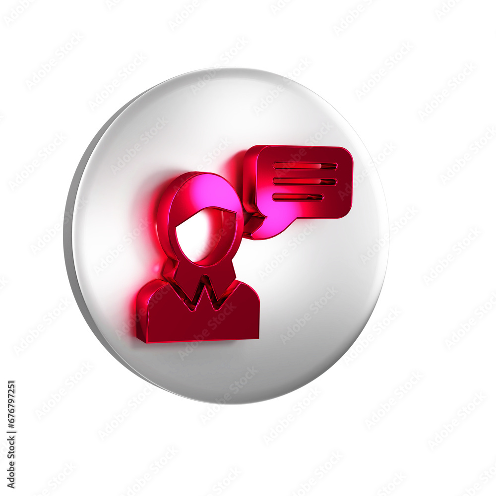 Poster red speech bubble chat icon isolated on transparent background. message icon. communication or comme