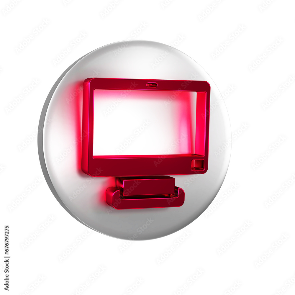 Poster red computer monitor screen icon isolated on transparent background. electronic device. front view. 