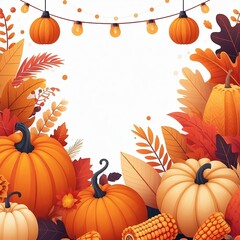 Happy Thanksgiving Day party poster design with autumn maple leaves and pumpkins. illustration empty space decoration with space for copy copy created with generative ai