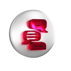 Red Speech bubble chat icon isolated on transparent background. Message icon. Communication or comment chat symbol. Silver circle button.