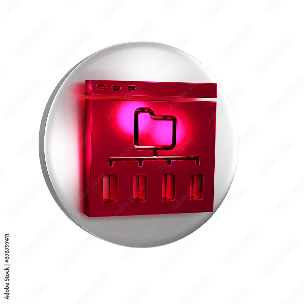 Poster red browser files icon isolated on transparent background. silver circle button.