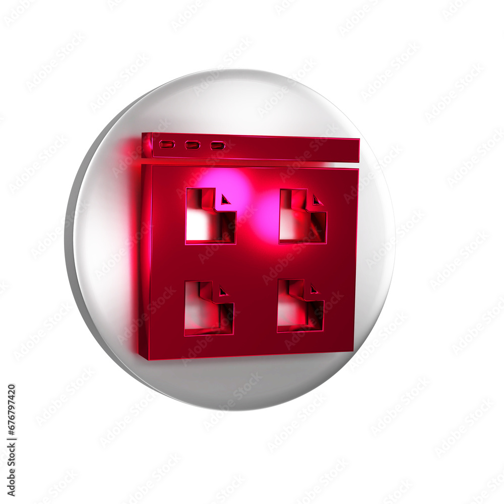 Poster red browser files icon isolated on transparent background. silver circle button.