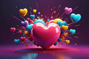 Fotobehang Colorful 3d heart shapes creative background, horizontal composition © Thanh