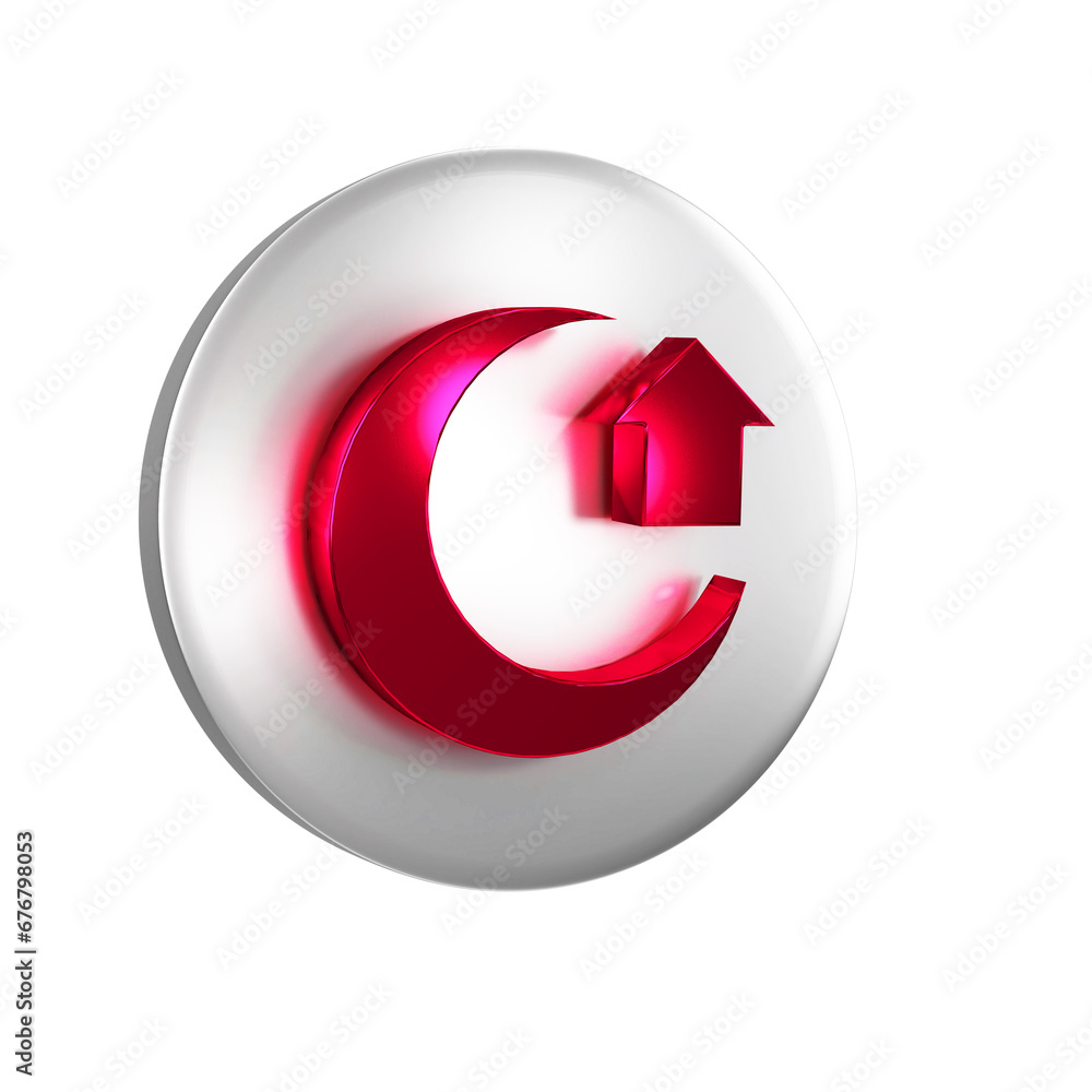 Poster red moon icon isolated on transparent background. silver circle button.