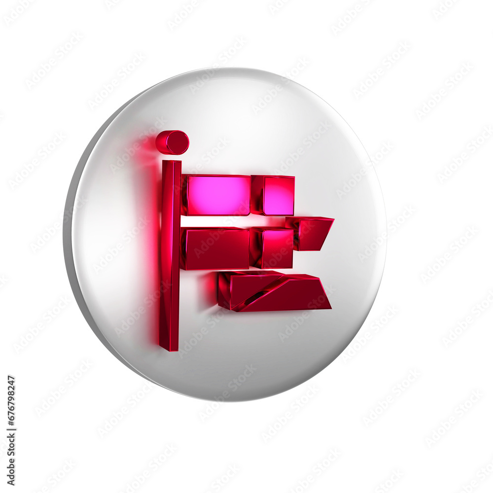 Poster red flag of england on flagpole icon isolated on transparent background. silver circle button.