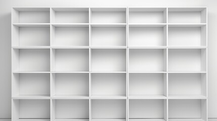 A large white shelf with empty shelves, perfect for displaying products, books, or other items.
