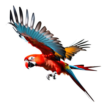 Red Parrot Flying Gracefully Isolated on Transparent Background
