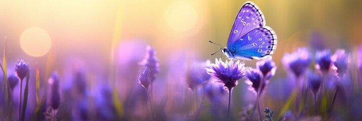 Mesmerizing purple butterfly gracefully dances amidst a captivating sea of wild white violet flowers