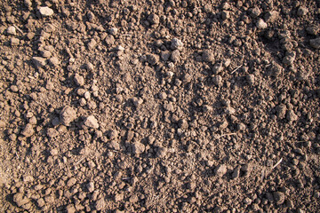 Brown crushed soil peat field abstract texture may be used as a  background wallpaper