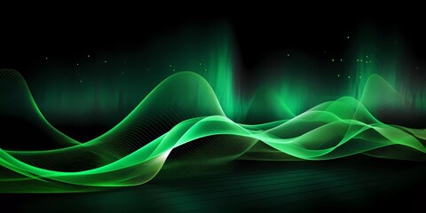 Green Wave of dots and weave lines. Abstract background. Network connection structure.