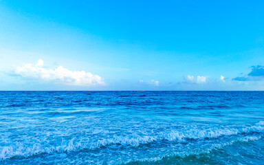 Tropical mexican beach clear turquoise water Playa del Carmen Mexico.