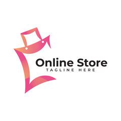 Online shopping logo design template. digital shopping logo. mouse cursor and cart concepts. perfect for ecommerce, sale, store, shop, discount, or web