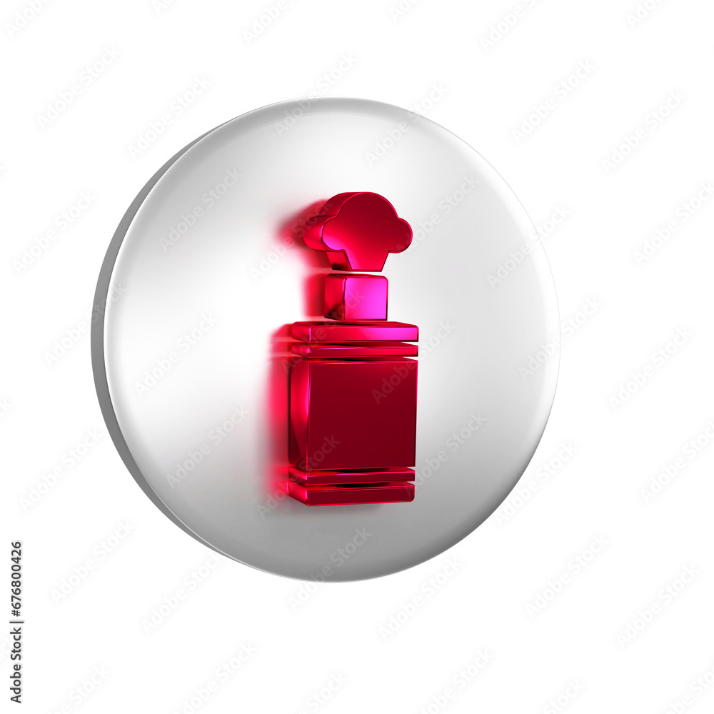 Poster red hand grenade icon isolated on transparent background. bomb explosion. silver circle button.