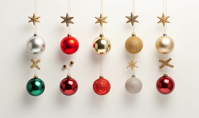 AI generated illustration of Christmas tree decorations against a white background - obrazy, fototapety, plakaty