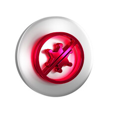 Red Protest icon isolated on transparent background. Meeting, protester, picket, speech, banner, protest placard. Silver circle button.