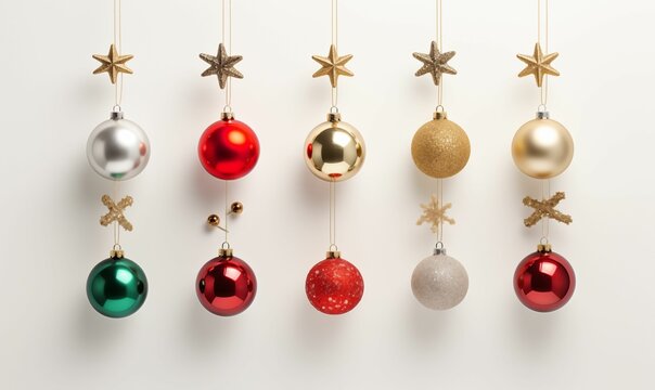 AI generated illustration of Christmas tree decorations against a white background